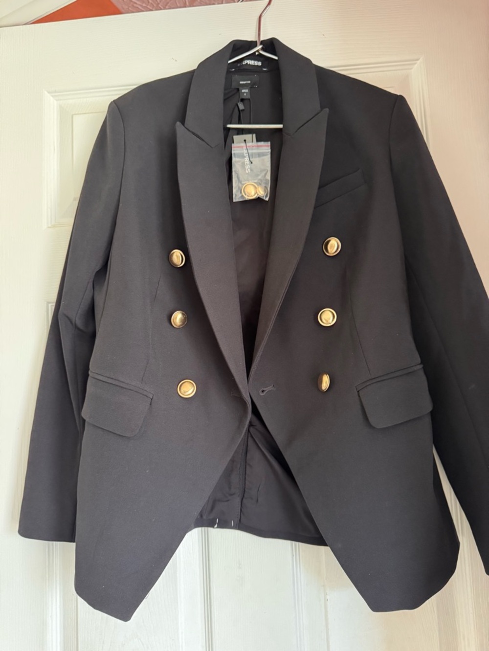 Express Black Double-Breasted Blazer with Gold Buttons